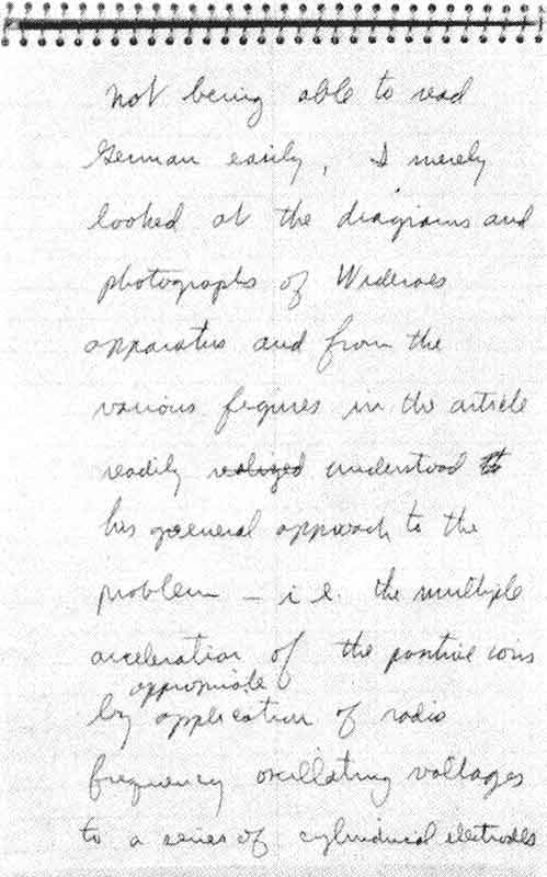 Lawrence's notes on Wideroe's paper